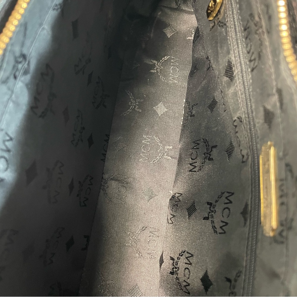 MCM Black Leather Tote Shoulder Bag with Gold Accents - Picture 10 of 13
